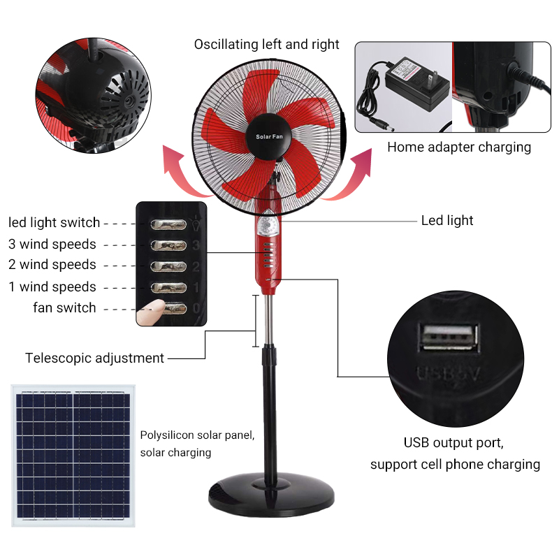 16 Inch Wireless Rechargeable Solar Stand Fan