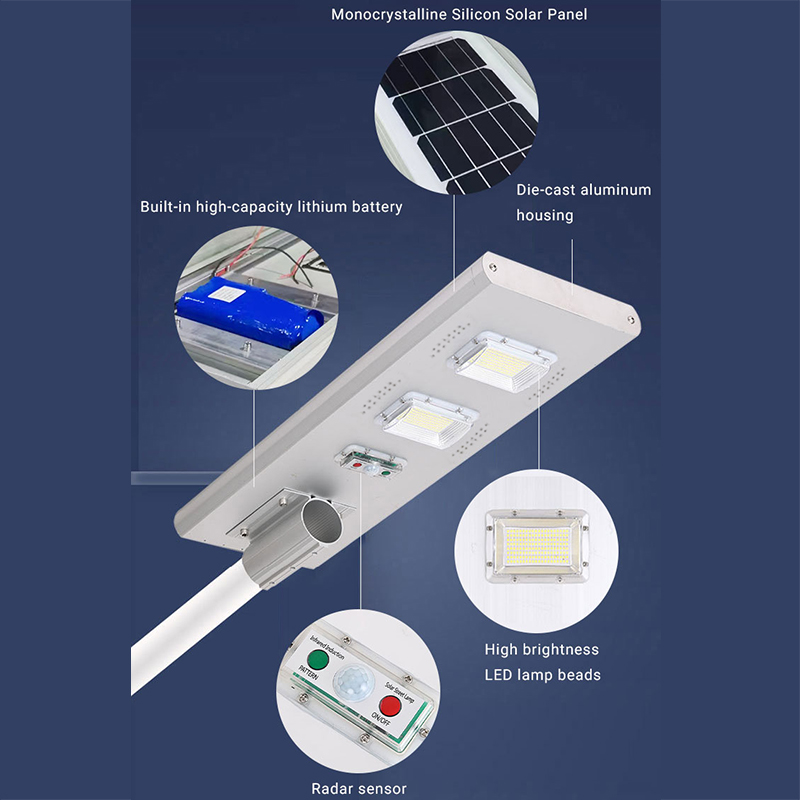 Motion Sensor Die Cast Aluminum 50w 100w 150w 200w 250w Integrated Solar Street Light