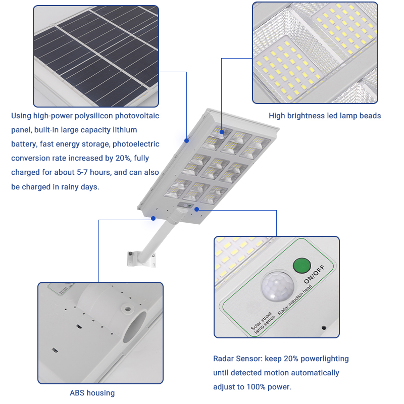 Energy Saving Gray 100w 200w 300w Integrated Solar Street Light
